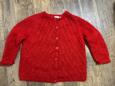 Vintage Red Mohair Blend Cardigan Sweater Hand Knit Made in Italy Size XL - Image 1 of 4