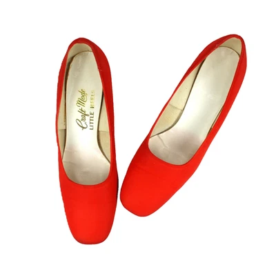 Zapatos de salón vintage de lino naranja años 60 talla 7A modo artesanal tacones pequeños *ligeros rasguños Foto 1 de 4