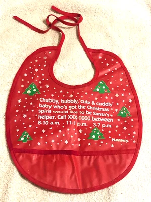 Babero de bebé de Navidad gordito, burbujeante, lindo y tierno Playskool años 80 usado Foto 1 de 2