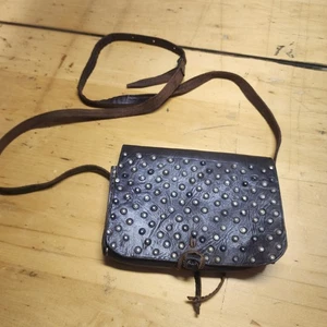 Handmade studded brown leather boho festival cross body bag - Picture 1 of 7
