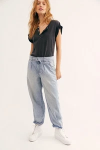 Free People Paloma Slouchy Jeans Sz 31 Wide/Barrel Leg Boho Indie Hippie Blue - Picture 1 of 7