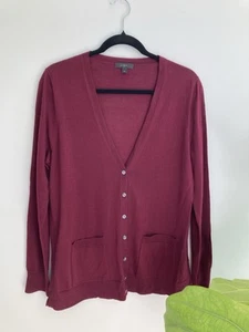 Designer JCrew Merino Wool Knit Cardigan Size M Burgundy Colour - Picture 1 of 5