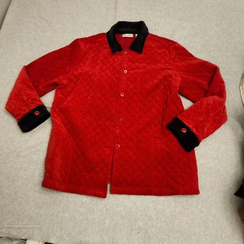 Chaqueta Draper's & Damon's Mujer Grande Roja Negra Acolchada Floral Terciopelo Abotonada Foto 1 de 4