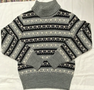 Suéter de Lana Cuello Alto Fair Isle Gris/Negro Años 80 De Colección JANTZEN Oregon EE. UU. Foto 1 de 4