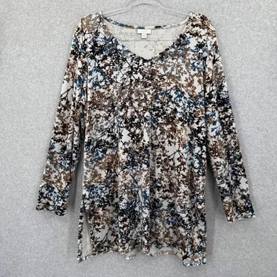 Top túnica Jill Pure Jill para mujer talla L manga larga terciopelo estampado enredaderas tranquilo Foto 1 de 4