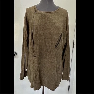 VINTAGE 1990s RANDY ALLEN OVERSIZED LINEN BLEND TOP BROWN BLACK LEATHER TRIM XL - Image 1 of 4