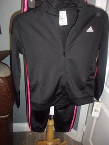 2 Pc Adidas Girls Black Track Suit Size Medium 8/10 - Picture 1 of 4