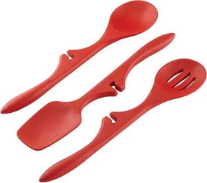 Rachael Ray Nonstick Lazy Spoonula, Solid and Slotted Spoon Set, 3 Pc Set, Red - Picture 1 of 4