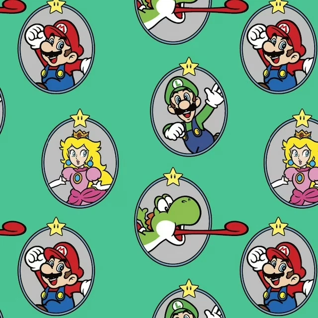 Tecido de algodão verde Super Mario Badge Luigi princesa pêssego Yoshi - Imagem 1 de 1