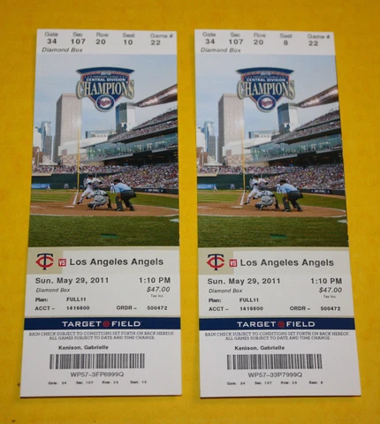 Minnesota Twins Ticket Stub | May 29 2011 | Torii Hunter Hit Jordan Walden Save Cover