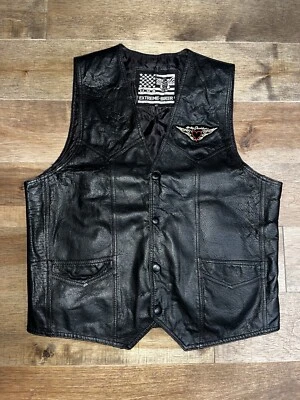Womens Extreme-Biker Black Braided Leather Motorcycle Vest USA Leather size 42 - Image 1 of 4