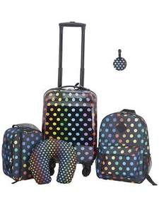 Kids Luggage Set 5-PC 4-Wheel Spinner Suitcase Carry-On Travel Rainbow Polka Dot - Picture 1 of 3