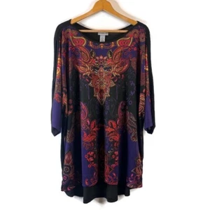 Top túnica Catherines para mujer talla 1X negro cachemira estrás hombro frío - Imagen 1 de 10