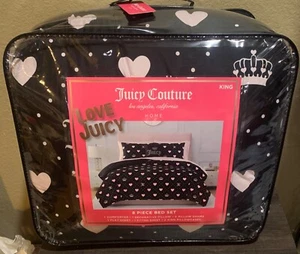 Juicy Couture 8pc KING Comforter Set Black w/Pink Hearts, Crowns & JC Monograms - Picture 1 of 6