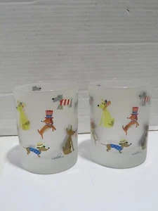 Culver Frosted Dog 12 oz Low Ball Drink Glasses 4th of July Patriotic Set of 2 - Picture 1 of 4