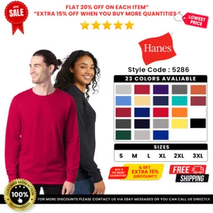 Hanes 5286 Men's Cotton ComfortSoft Long Sleeve Midweight Crewneck Tee T-Shirt - Picture 1 of 156