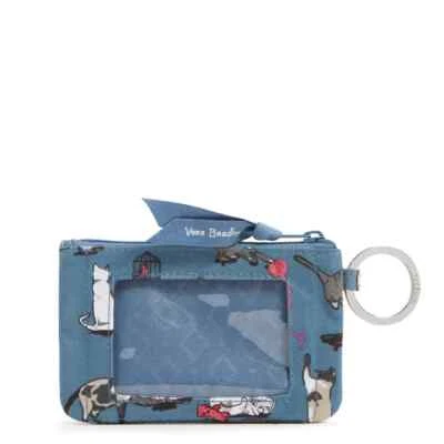 NWT Vera Bradley Zip ID Case Recycled Blue Cotton Cat S Meow FAST SHIP - Image 1 of 2