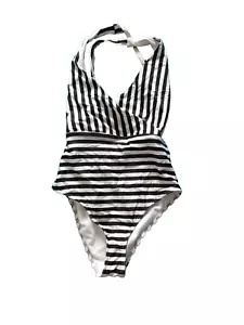 Traje de baño cruzado forrado a rayas blanco y negro de ASOS UK 8 - Imagen 1 de 3