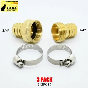 3 PACK 3/4"Garden Brass Hose Mender End Repair Kit Hose Connector Male Female  - Picture 1 of 1
