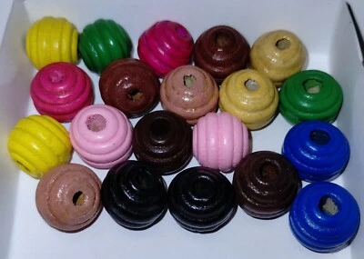 144PCS 16mm Colored Round Wood Beads for Crafts  Mixed Paint - Image 1 of 4