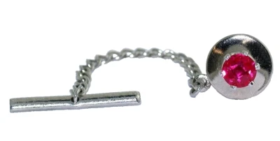 5mm Round Lab Checkerboard Ruby Gemstone Gem Silver Color Tie Tack EPTT694/4224 - Image 1 of 2