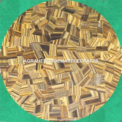 Marble Dining Table Top Real Tiger eye Stone Mosaic Inlaid Handmade Decor H1681 - Image 1 of 4