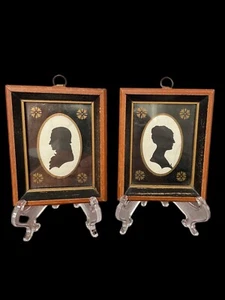Wallace Nutting Silhouette Pair Munroe Couple Vintage Circa 1927 Rare Framed 4” - Picture 1 of 8