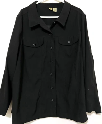 Islander Mens 3XL Black Button-Down Long Sleeve Heavy Polyester Over Shirt - Image 1 of 4