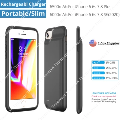 Rechargeable Battery Charger Power Bank Charging Case For iPhone 6s 7 8 Plus SE2 - Image 1 of 4