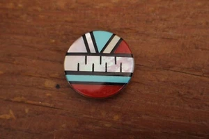 Native American Zuni Style Inlay Pin Brooch - Imagen 1 de 4