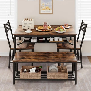 🔥✅Kitchen Table and 2 Chairs with Storage Bench Dining Table Set for 4 Dining S - Picture 1 of 11