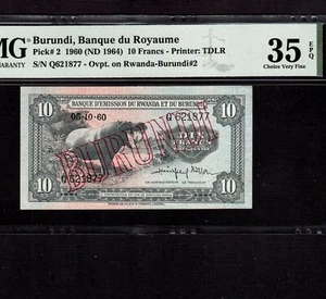 Burundi 10 Francs 1960(1964) P-2 * PMG VF 35 EPQ * First Issue * - Picture 1 of 2
