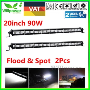 2X 20inch 90W Single Row Slim LED Light Bar Car SUV Off road Spot Flood Combo - Imagen 1 de 12