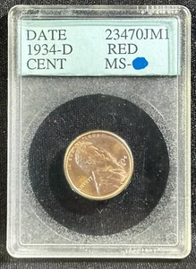 1934-D Lincoln Cent Choice BU Red in Old Rare Accugrage (ACG) Blue CT Label Slab - Picture 1 of 4