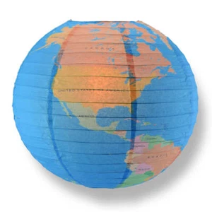 Quasimoon 14" Geographical World Map Earth Globe Paper Lantern by PaperLanter... - Picture 1 of 6