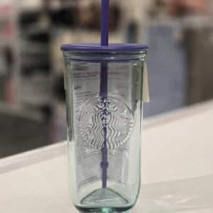 New Starbucks 2025 Recycled Triangle Glass 16oz Cold Cup Tumbler Purple - Picture 1 of 4
