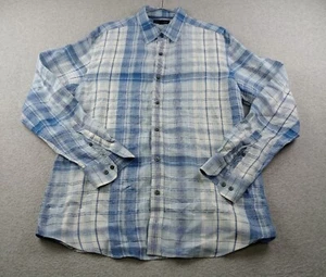 Camisa Banana Republic 100 % lino para hombre grande azul a cuadros manga larga preppy - Imagen 1 de 16