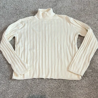 Suéter Top Pullover Acanalado Cuello Alto Marfil Manga Larga Talbots XL 100% Algodón Foto 1 de 4