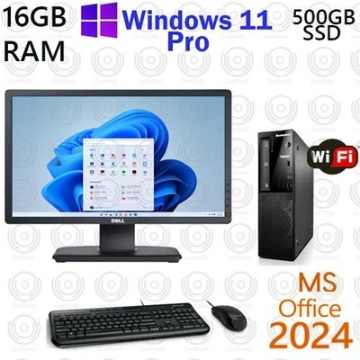 Lenovo Desktop Computer PC Intel i3 16GB 512GB SSD Windows 11 Pro 22" LCD WiFi - Image 1 of 4