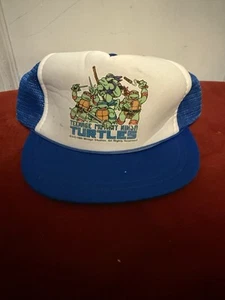 Vintage TMNT Ninja Turtles Snapback Youth Boys Logo Mesh Hat 1989 Blue - Picture 1 of 6