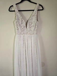 Lulus Maxi Dress Lace Sheer Balletcore Whimsical Fairy Coquette Romantic Goddess - Picture 1 of 8