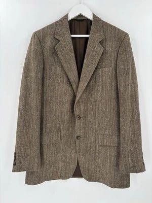 Traje Chaqueta Walter Morton Vintage Para Hombre 41L Marrón Tweed Lana Seda Lino Botón Foto 1 de 4