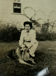 Woman Kneeling To Pet Dog B&W Photograph 3 x 4.5 - Picture 1 of 3