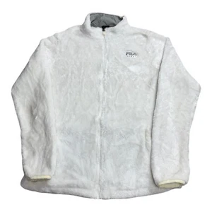 FILA Sport Teddy Fleece Jacket Womens Medium White Soft Fluffy Full Zip Outdoor - Picture 1 of 12