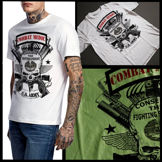 Camiseta Médica de Combate Ejército Especialista Médico Combate Aerotransportado Veterinario Camiseta de Algodón Foto 1 de 1