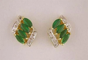 18 KT GOLD OVER STERLING SILVER AGATE & DIAMOND EARRINGS - Picture 1 of 1