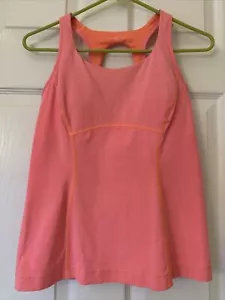 Lululemon Halter Tank Scoop Neck Workout Yoga Built in Bra Top Peach Coral Sz 8 - Picture 1 of 6