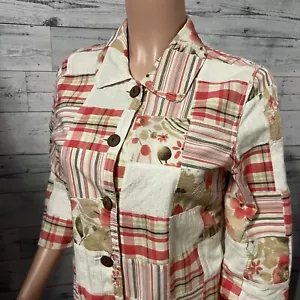 Petite Medium Patchwork Pink Floral Vintage KORET Button down Blouse - Picture 1 of 13