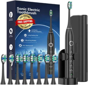 Cepillos de dientes electrico 8 cabezales de cepillo estuche de viaje recargable - Picture 1 of 6