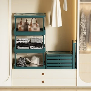 3 pack clear stackable storage bins with lids magnetic open front 24 QT - Picture 1 of 8